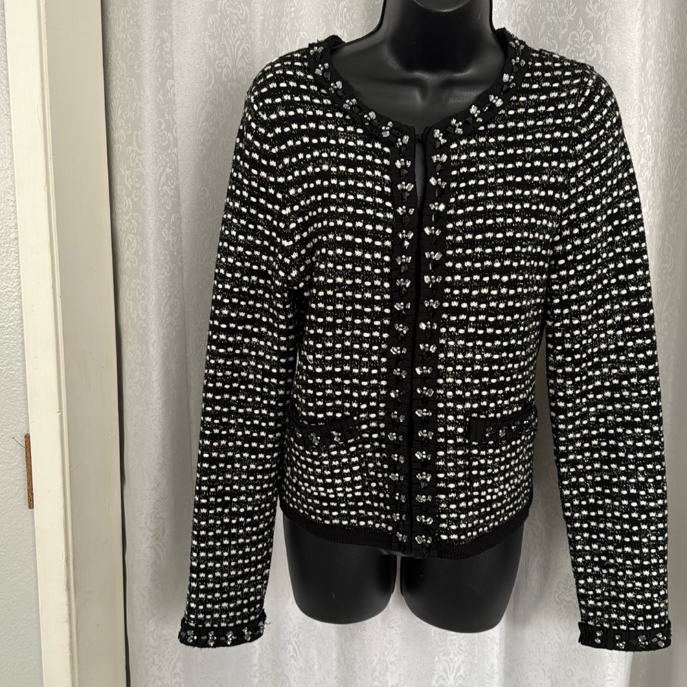 WHBM-WHITE HOUSE BLACK MARKET JEWELED KNIT CARDIGAN JACKET SZ: S